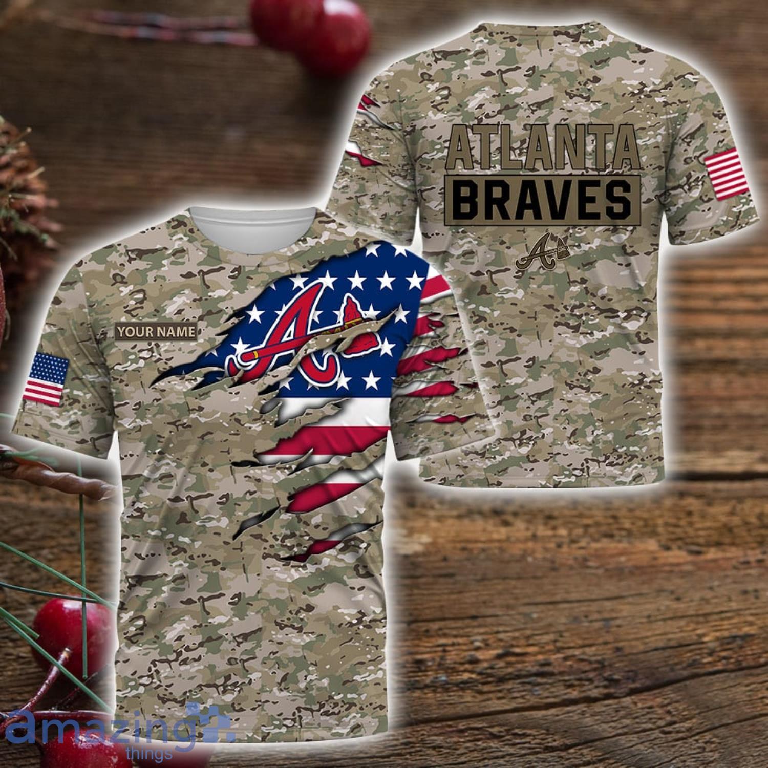 Atlanta Braves Custom Name Camo Pattern T Shirt Hoodie Sweatshirt Zipper Hoodie Father's Day GiftPattern Father's Day Gift image Atlanta Braves Custom Name Camo Pattern T-Shirt Hoodie Sweatshirt Zipper Hoodie Father's Day GiftPattern Father's Day Gift Product Photo 3