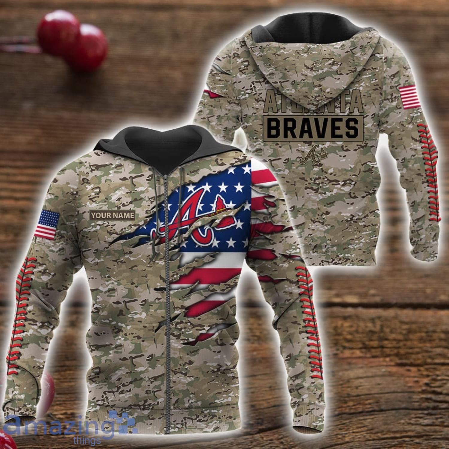 Atlanta Braves Custom Name Camo Pattern T Shirt Hoodie Sweatshirt Zipper Hoodie Father's Day GiftPattern Father's Day Gift image Atlanta Braves Custom Name Camo Pattern T-Shirt Hoodie Sweatshirt Zipper Hoodie Father's Day GiftPattern Father's Day Gift Product Photo 4