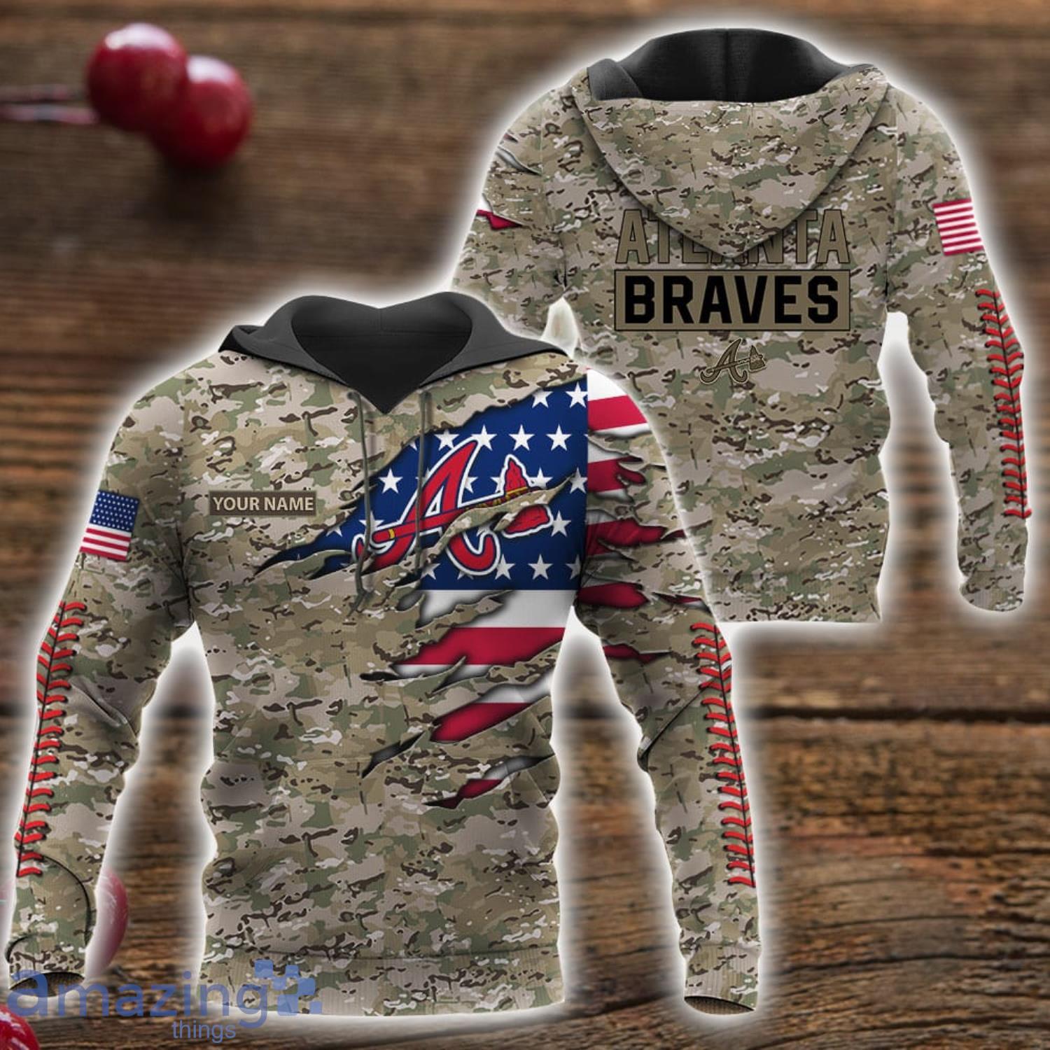 Atlanta Braves Custom Name Camo Pattern T Shirt Hoodie Sweatshirt Zipper Hoodie Father's Day GiftPattern Father's Day Gift image Atlanta Braves Custom Name Camo Pattern T-Shirt Hoodie Sweatshirt Zipper Hoodie Father's Day GiftPattern Father's Day Gift Product Photo 1