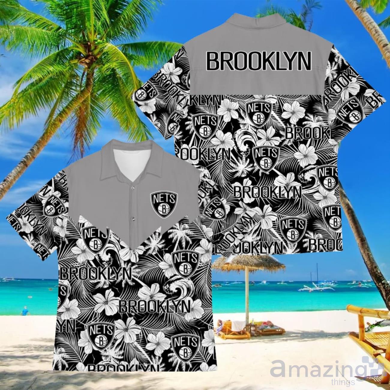 Basketball American Hawaii Shirt Tropical Beach Tree Brooklyn Nets image Basketball American Hawaii Shirt Tropical Beach Tree Brooklyn Nets Product Photo 1