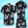 Blue Lacrosse With Tropical Seamless Pattern In Black Hawaiian Shirt & Short For Men And Women
