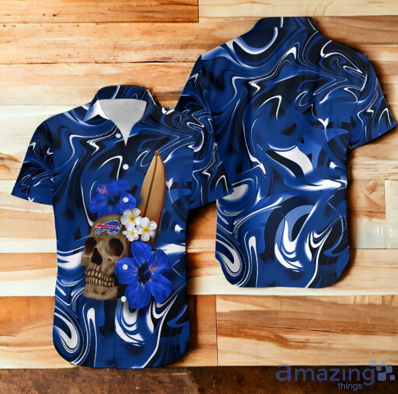 Buffalo Bills Skull Flower Hawaiian Shirt For Men Women image Buffalo Bills Skull Flower Hawaiian Shirt For Men Women Product Photo 1