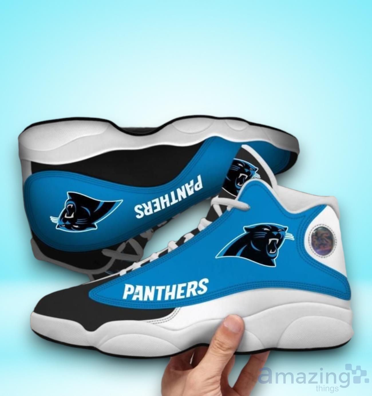 Carolina Panthers Nfl Football Team Air Jordan 13 Sneaker Shoes image Carolina Panthers Nfl Football Team Air Jordan 13 Sneaker Shoes Product Photo 1