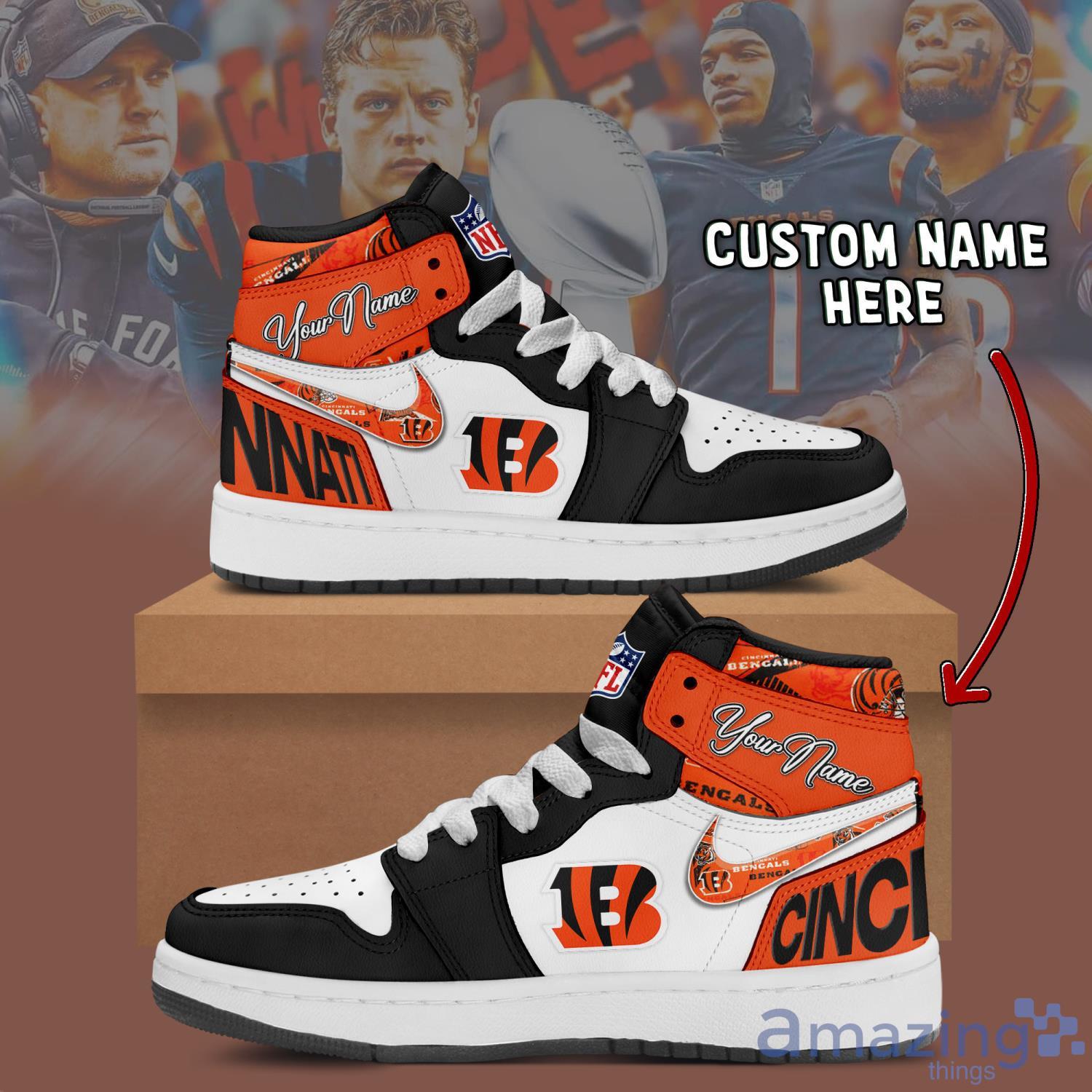 Cincinnati Bengals Air Jordan Hightop Shoes Custom Name Trending Shoes For Fans image Cincinnati Bengals Air Jordan Hightop Shoes Custom Name Trending Shoes For Fans Product Photo 1