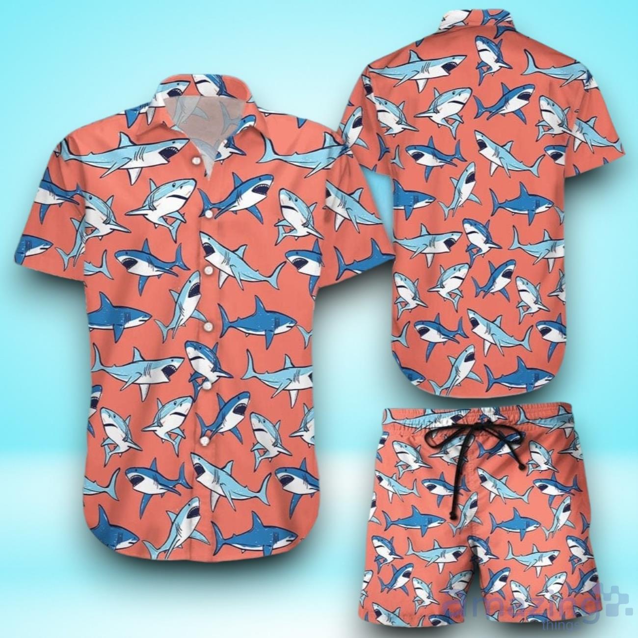 Cool Blue Shark Print Hawaiian Shirt & Short For Men And Women image Cool Blue Shark Print Hawaiian Shirt & Short For Men And Women Product Photo 1