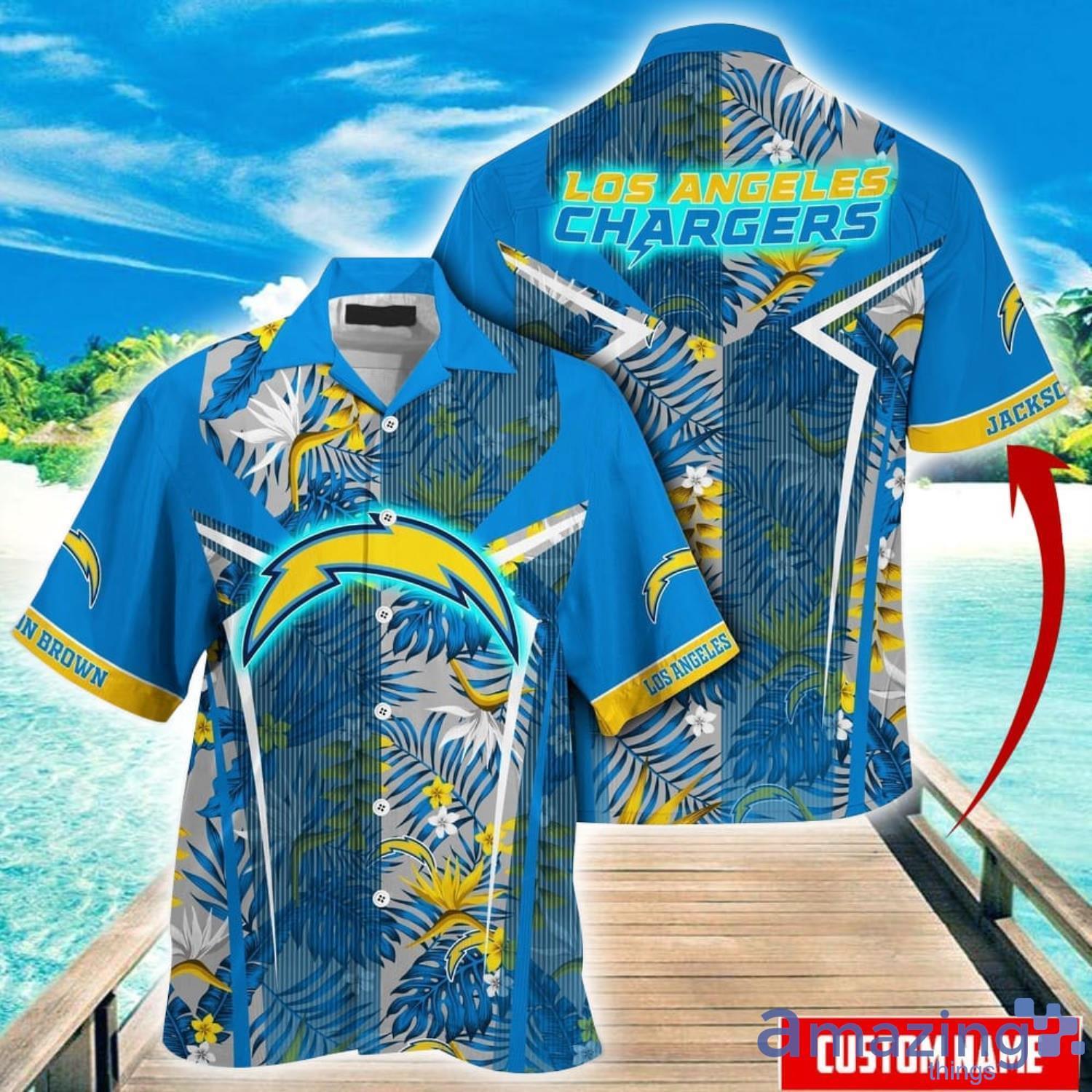 Custom Name Hawaii Shirt NFL Los Angeles Chargers Hawaiian Shirt Summer Football Tropical Shirt For Fans image Custom Name Hawaii Shirt NFL Los Angeles Chargers Hawaiian Shirt Summer Football Tropical Shirt For Fans Product Photo 1