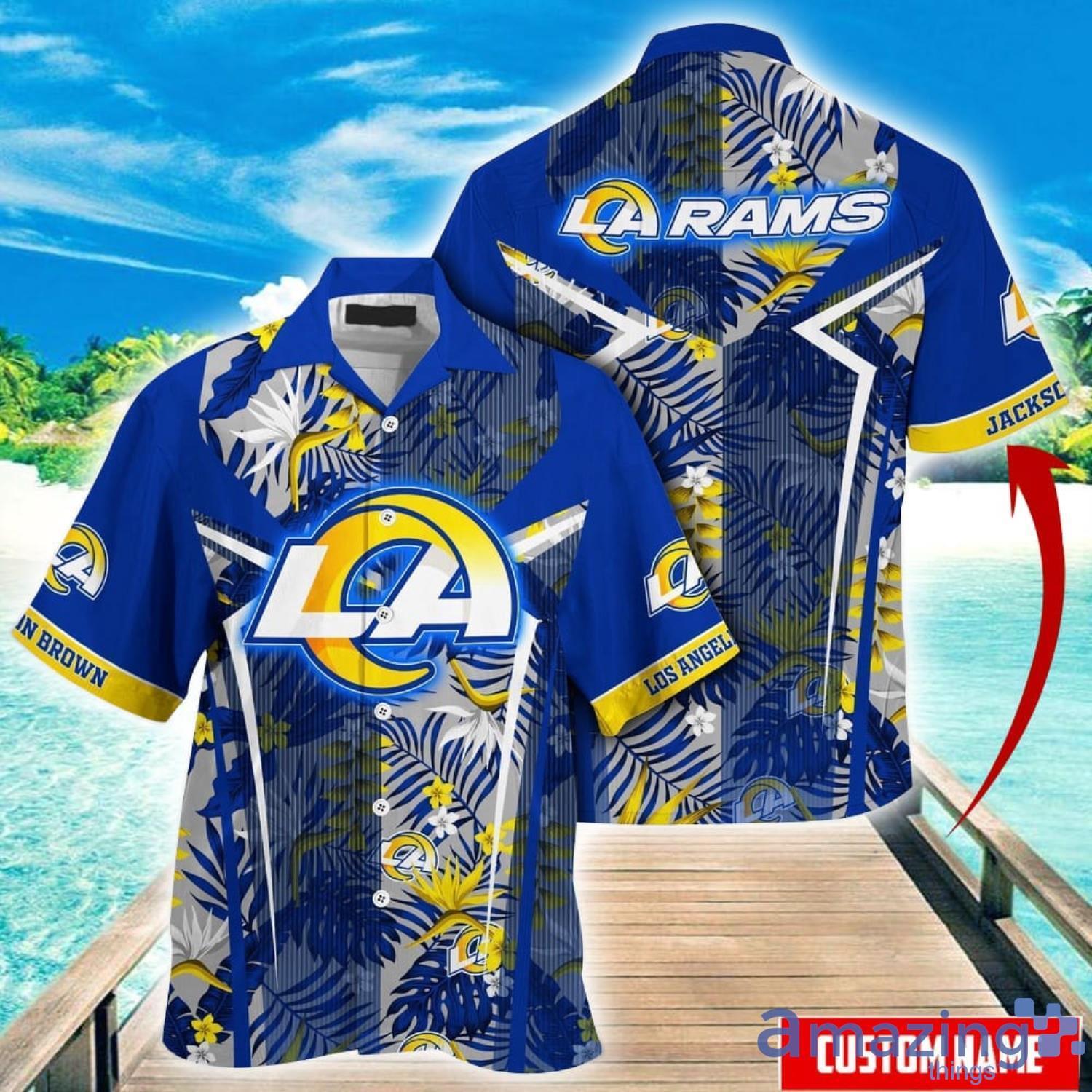Custom Name Hawaii Shirt NFL Los Angeles Rams Hawaiian Shirt Summer Football Tropical Shirt For Fans image Custom Name Hawaii Shirt NFL Los Angeles Rams Hawaiian Shirt Summer Football Tropical Shirt For Fans Product Photo 1