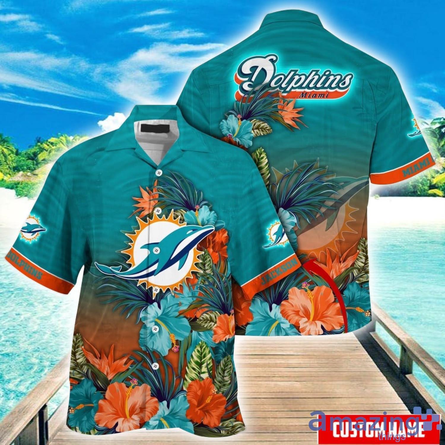 Custom Name Hawaii Shirt NFL Miami Dolphins Hawaii Shirt Tropical Flower Aloha Summer Gift Product Photo 1