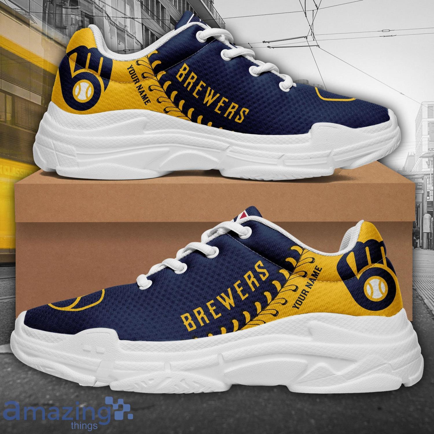 Custom Name Milwaukee Brewers Personalized Chunky Sneaker For Men And Women Gift image Custom Name Milwaukee Brewers Personalized Chunky Sneaker For Men And Women Gift Product Photo 3