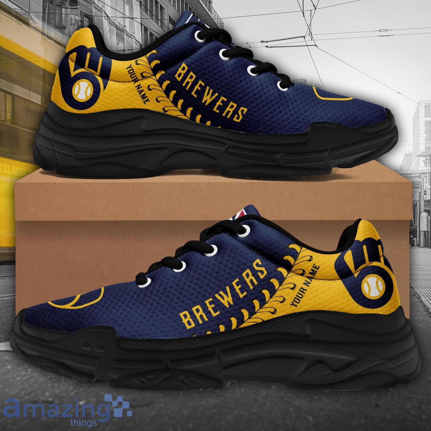 Custom Name Milwaukee Brewers Personalized Chunky Sneaker For Men And Women Gift image Custom Name Milwaukee Brewers Personalized Chunky Sneaker For Men And Women Gift Product Photo 4