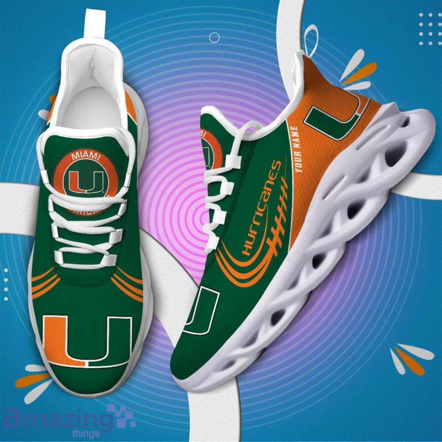 Custom Name NCAA Miami Hurricanes Personalized Sneakers Max Soul Shoes image Custom Name NCAA Miami Hurricanes Personalized Sneakers Max Soul Shoes Product Photo 4