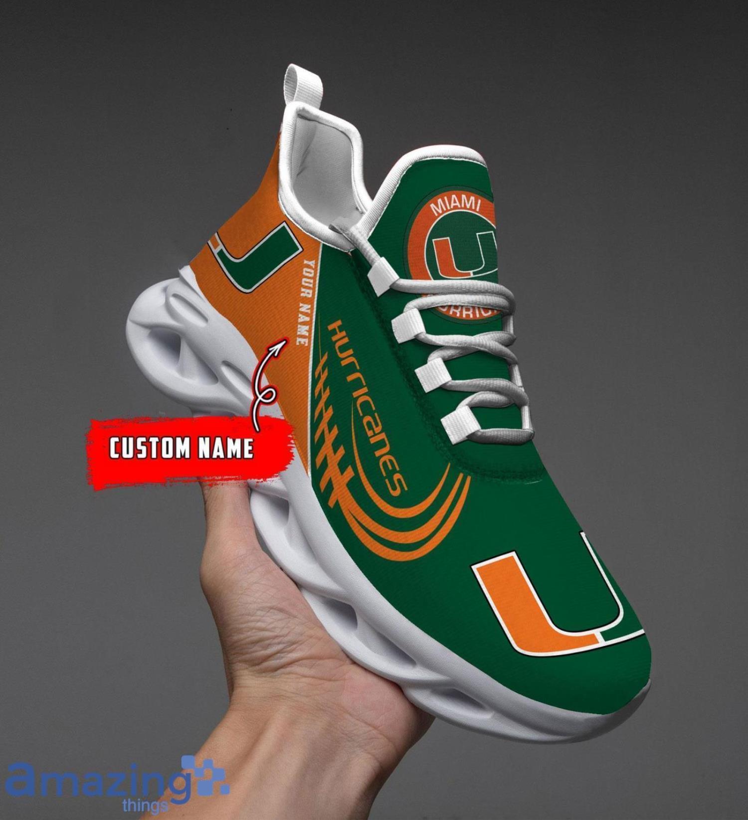 Custom Name NCAA Miami Hurricanes Personalized Sneakers Max Soul Shoes image Custom Name NCAA Miami Hurricanes Personalized Sneakers Max Soul Shoes Product Photo 1