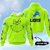 Detroit Lions Grinch Custom Name Hoodie Unisex Neon Green Color