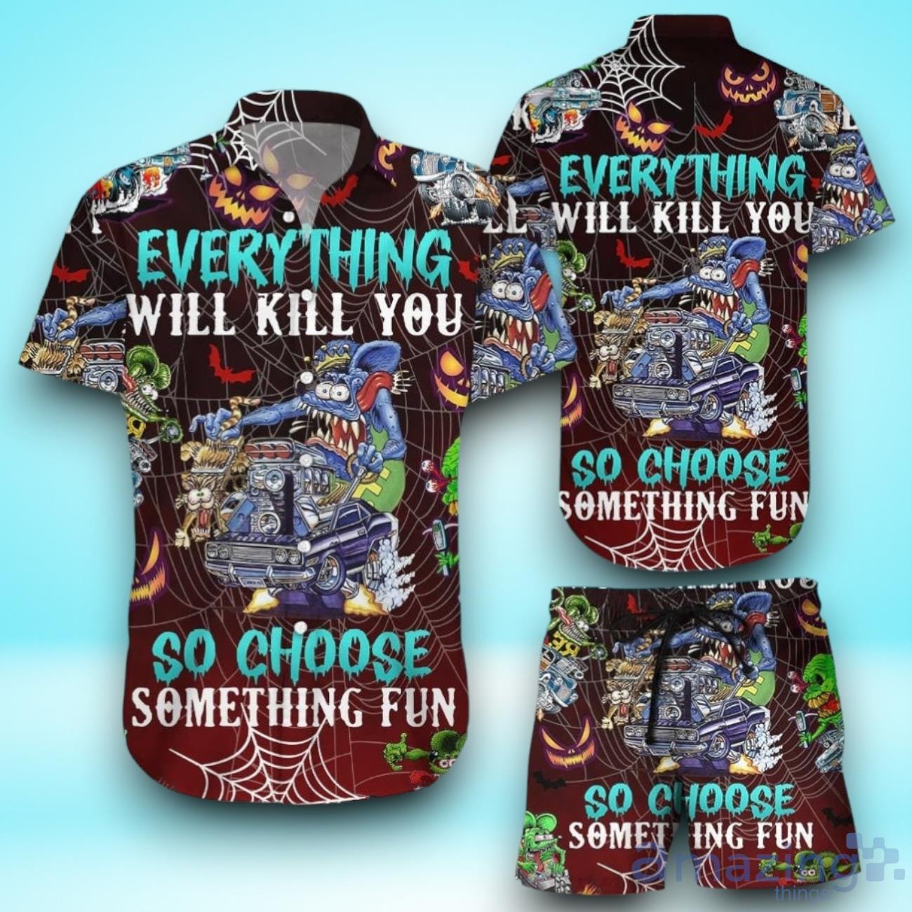 Drag Racing Halloween Hawaiian Shirt & Short For Men And Women image Drag Racing Halloween Hawaiian Shirt & Short For Men And Women Product Photo 1