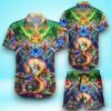 Dragon Button Down Shirt Colorful Dragons Hawaiian Shirt & Short For Men And Women