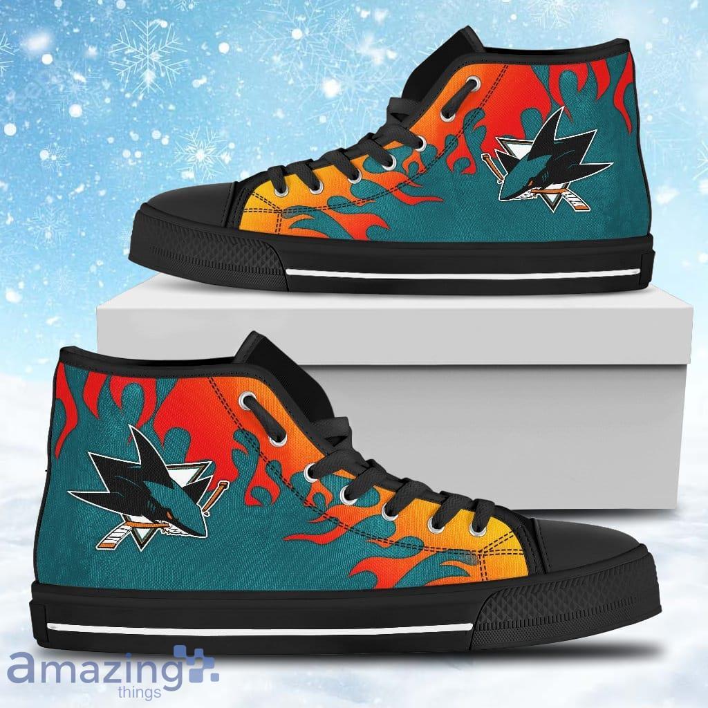 Fire Burning Fierce Strong Logo San Jose Sharks High Top Shoes Gift For Big Fans image Fire Burning Fierce Strong Logo San Jose Sharks High Top Shoes Gift For Big Fans Product Photo 1