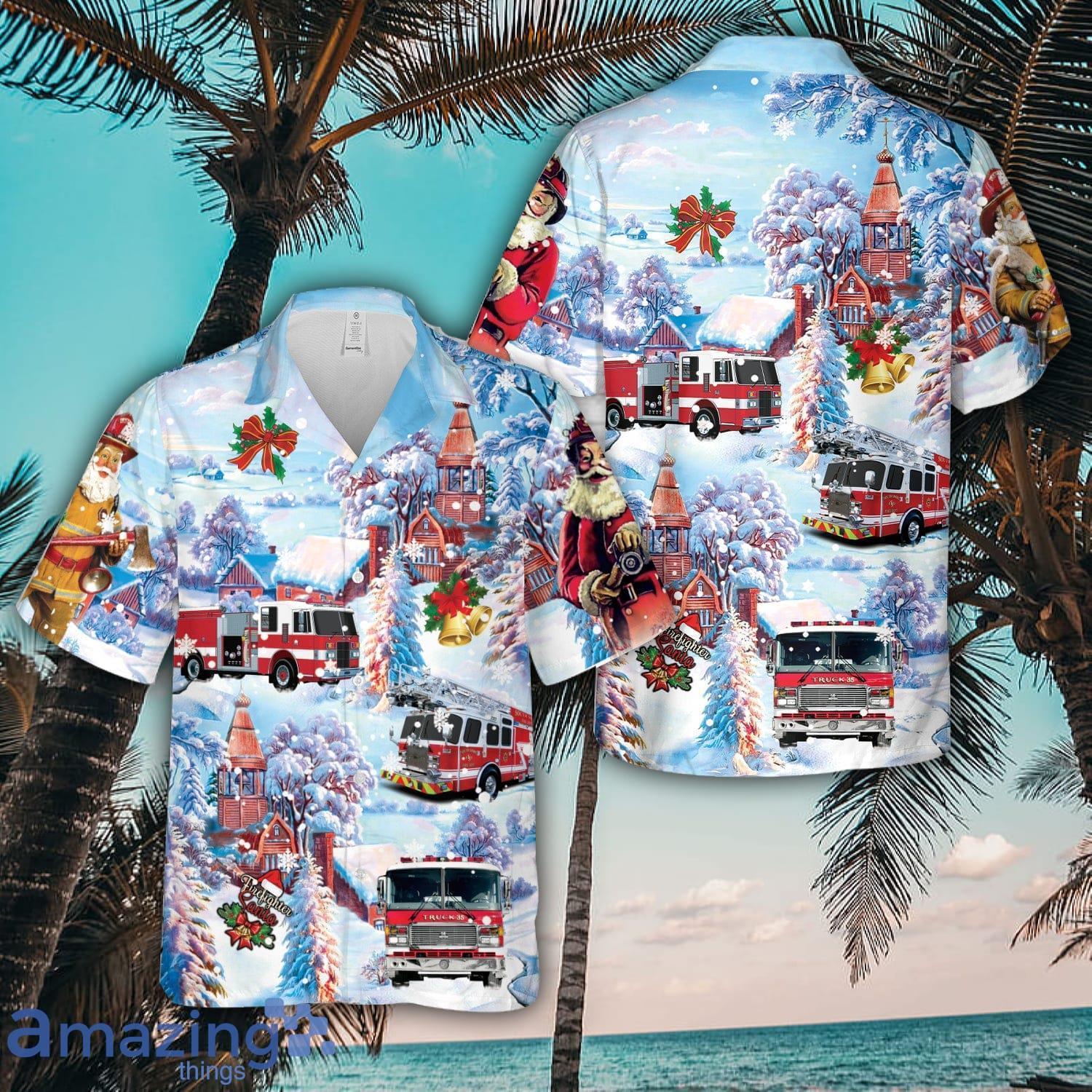 Firefighter Fire Truck Christmas 3D Hawaiian Shirt Summer Time Holiday Gift For Men And Women image Firefighter Fire Truck Christmas 3D Hawaiian Shirt Summer Time Holiday Gift For Men And Women Product Photo 1