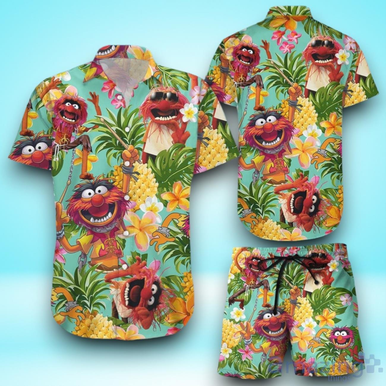 Funny Muppet Animal With Tropical Pineapple Hawaiian Shirt & Short For Men And Women image Funny Muppet Animal With Tropical Pineapple Hawaiian Shirt & Short For Men And Women Product Photo 1