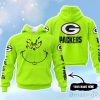 Green Bay Packers Grinch Custom Name Hoodie Unisex Neon Green Color