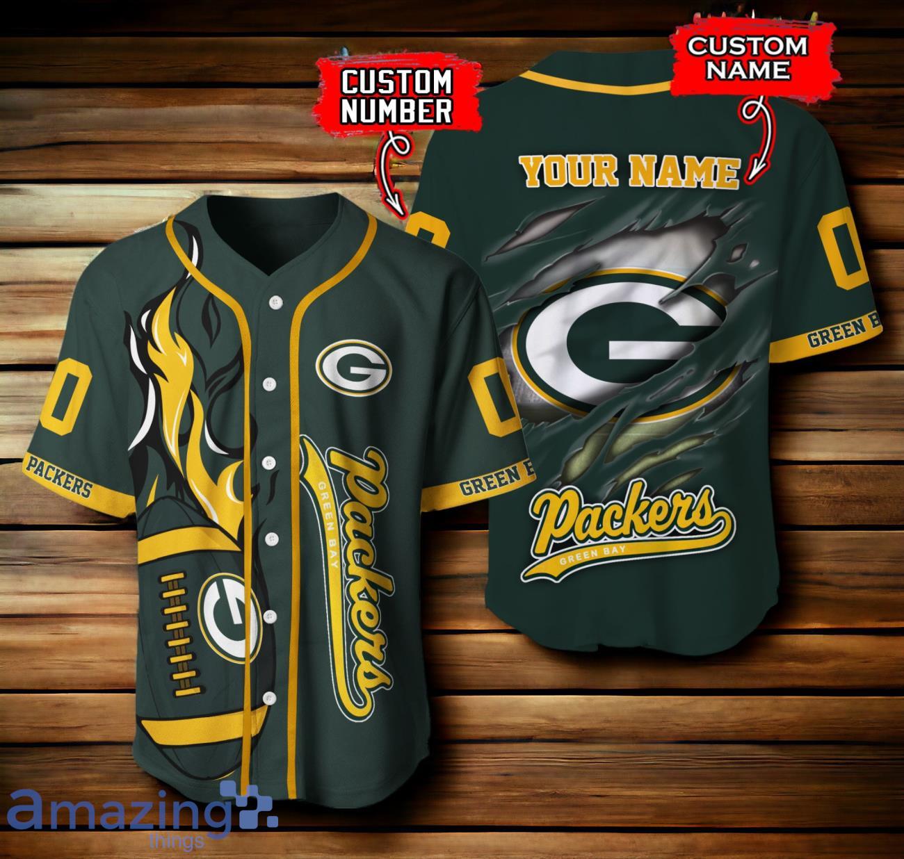 Green Bay Packers NFL Baseball Jersey New Design 3D Logo Custom Number & Name image Green Bay Packers NFL Baseball Jersey New Design 3D Logo Custom Number & Name Product Photo 1