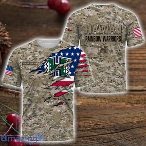 Hawaii Rainbow Warriors Custom Name Camo Pattern T-Shirt Hoodie Sweatshirt Zipper Hoodie Father's Day Gift Product Photo 3