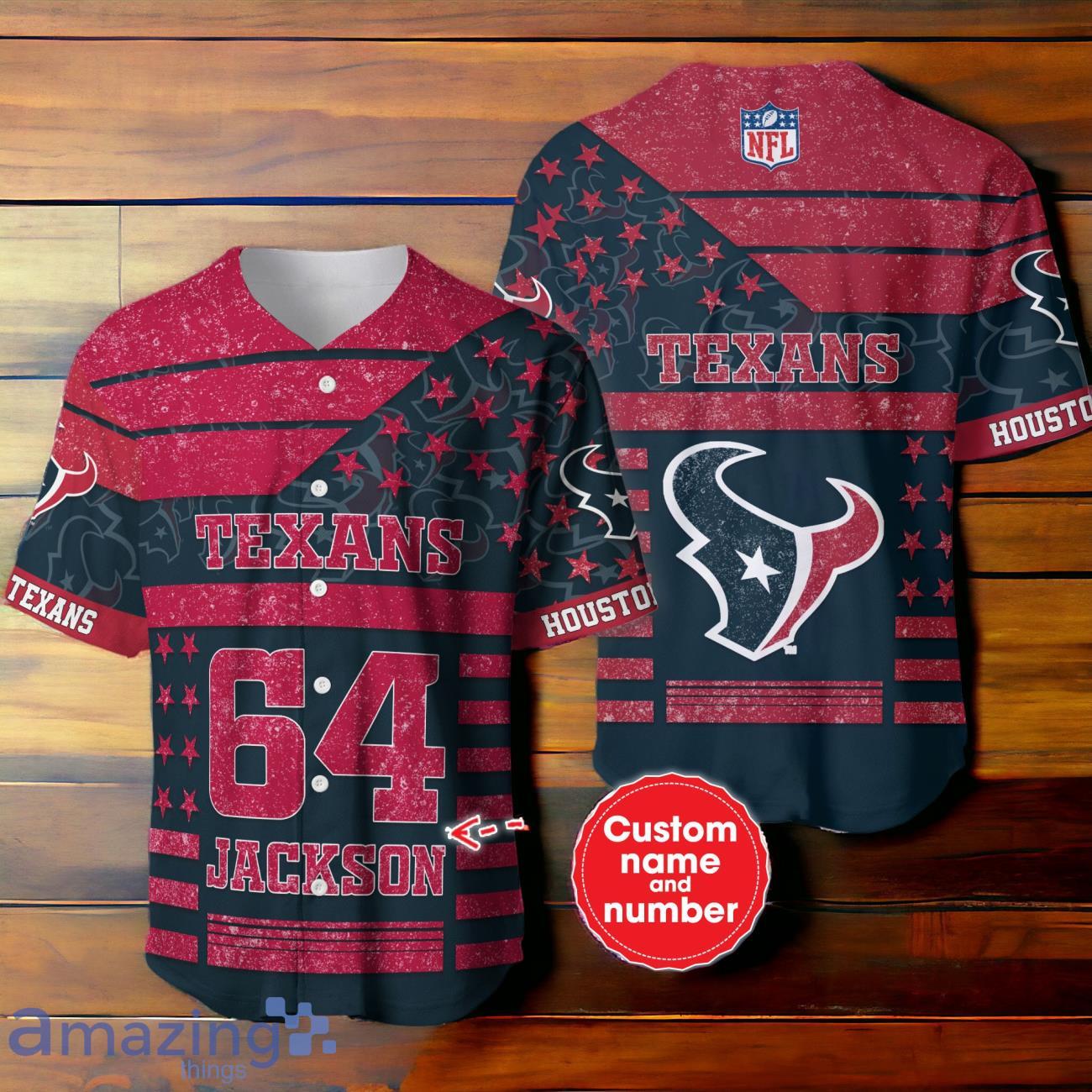 Houston Texans 3D NFL Baseball Jersey Star Pattern Custom Number & Name image Houston Texans 3D NFL Baseball Jersey Star Pattern Custom Number & Name Product Photo 1