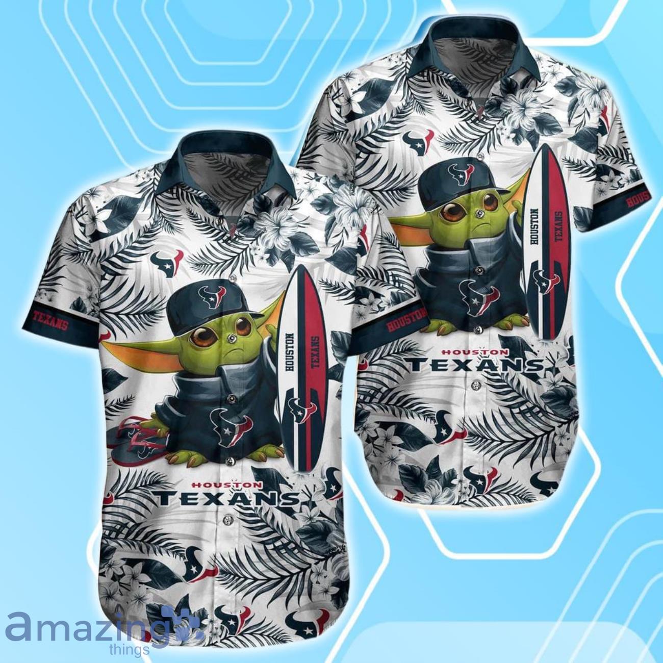 Houston Texans NFL Baby Yoda Hawaiian Shirt & Short Style Tropical Pattern Best Gift For Fan image Houston Texans NFL Baby Yoda Hawaiian Shirt & Short Style Tropical Pattern Best Gift For Fan Product Photo 2