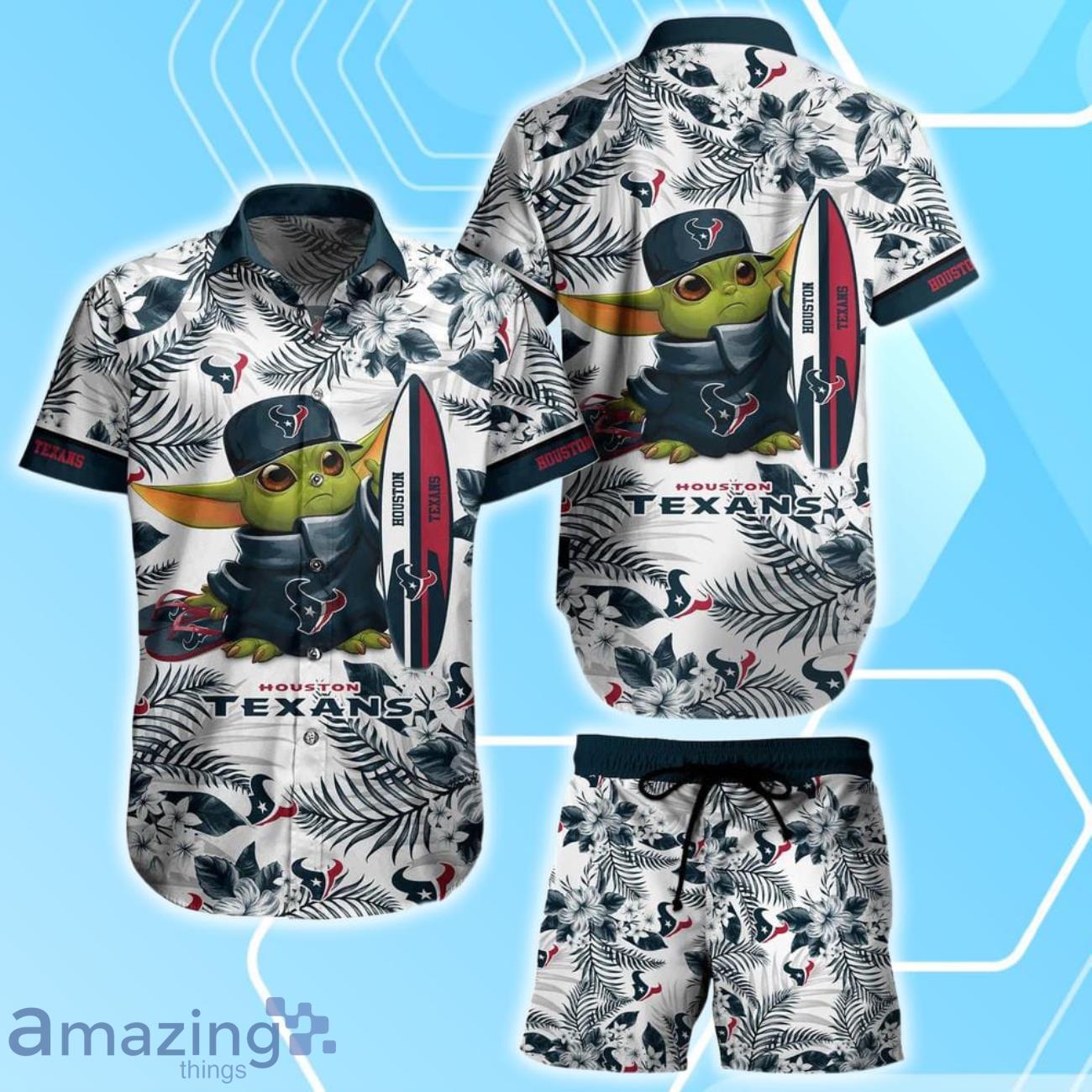 Houston Texans NFL Baby Yoda Hawaiian Shirt & Short Style Tropical Pattern Best Gift For Fan image Houston Texans NFL Baby Yoda Hawaiian Shirt & Short Style Tropical Pattern Best Gift For Fan Product Photo 1