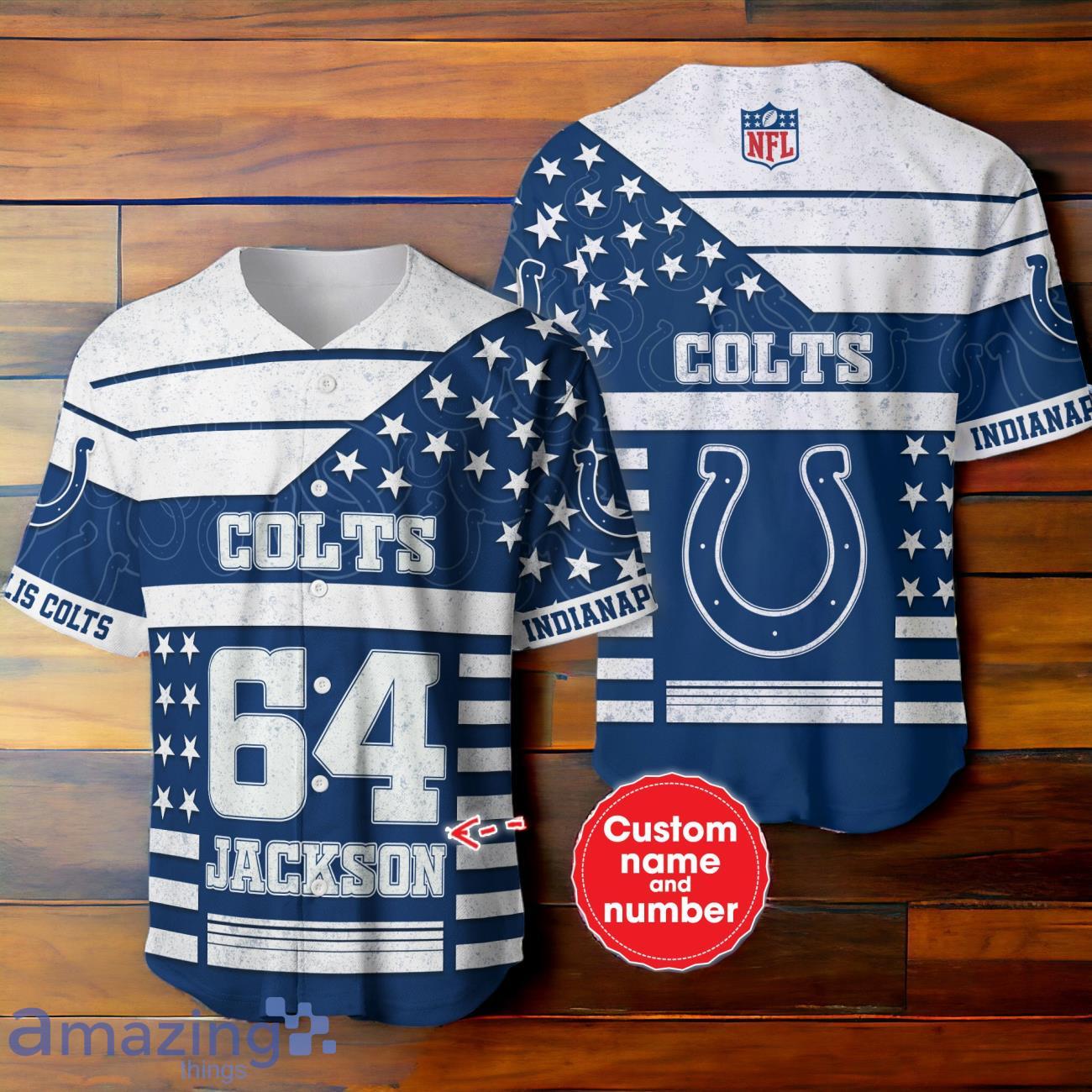 Indianapolis Colts 3D NFL Baseball Jersey Star Pattern Custom Number & Name image Indianapolis Colts 3D NFL Baseball Jersey Star Pattern Custom Number & Name Product Photo 1