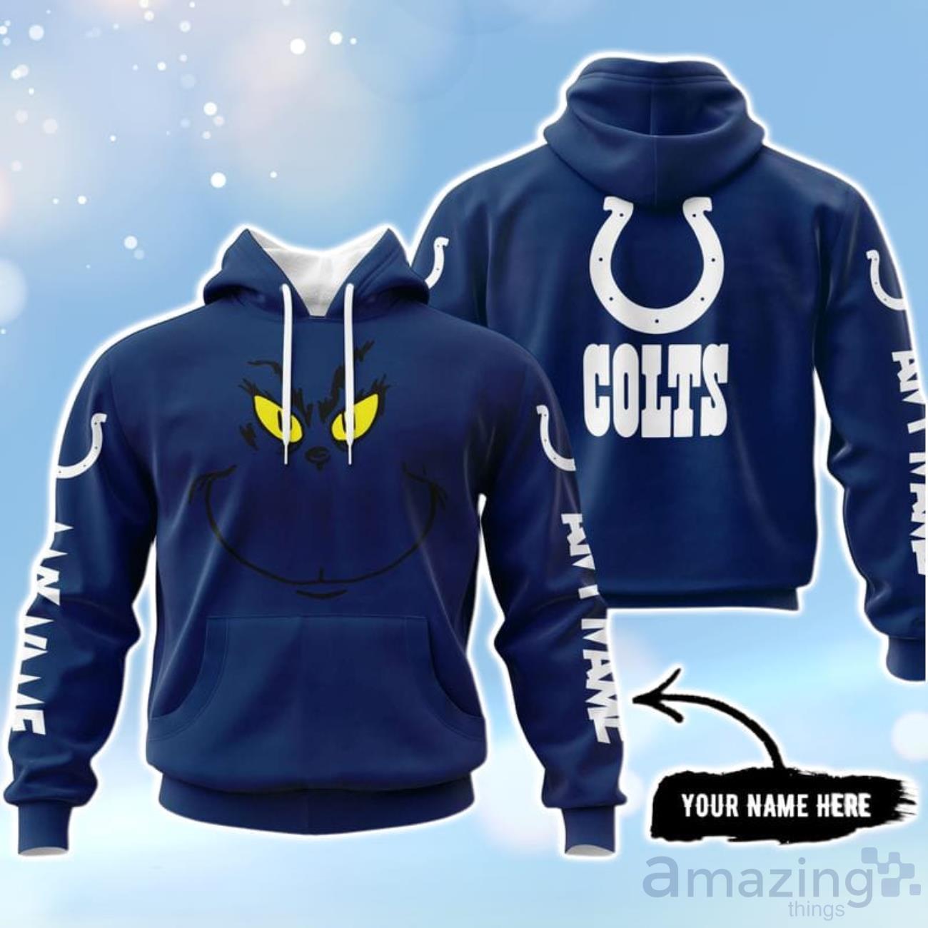 Indianapolis Colts Grinch Custom Name Hoodie For Men Women image Indianapolis Colts Grinch Custom Name Hoodie For Men Women Product Photo 1