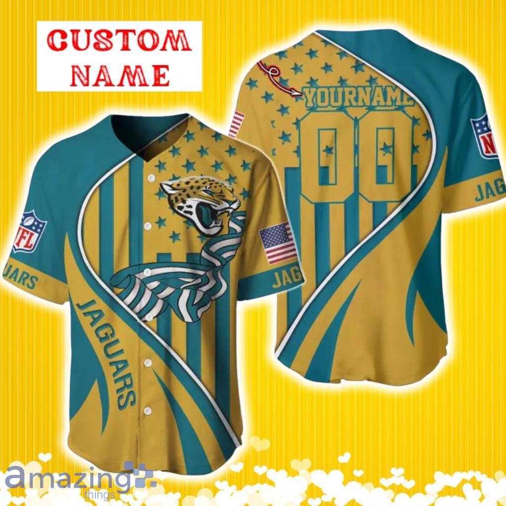 Jacksonville Jaguars Custom Name And Number Slogan Baseball Jersey Shirt image Jacksonville Jaguars Custom Name And Number Slogan Baseball Jersey Shirt Product Photo 1