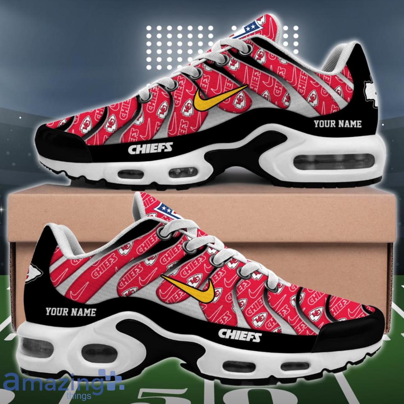 Kansas City Chiefs NFL Pattern Swoosh Custom Name Air Cushion Sport Shoes image Kansas City Chiefs NFL Pattern Swoosh Custom Name Air Cushion Sport Shoes Product Photo 2