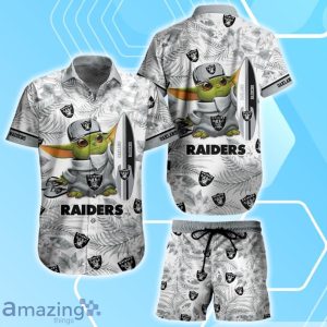 Las Vegas Raiders NFL Baby Yoda Hawaiian Shirt & Short Style Tropical Pattern Best Gift For Fan Product Photo 1