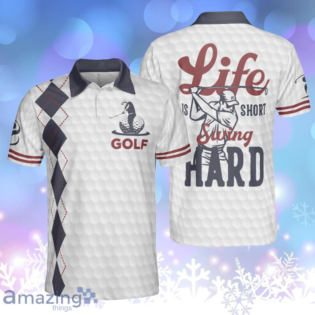 Life Is Short Swing Hard Golf Grey Argyle Personalized Polo Shirt image Life Is Short Swing Hard Golf Grey Argyle Personalized Polo Shirt Product Photo 1