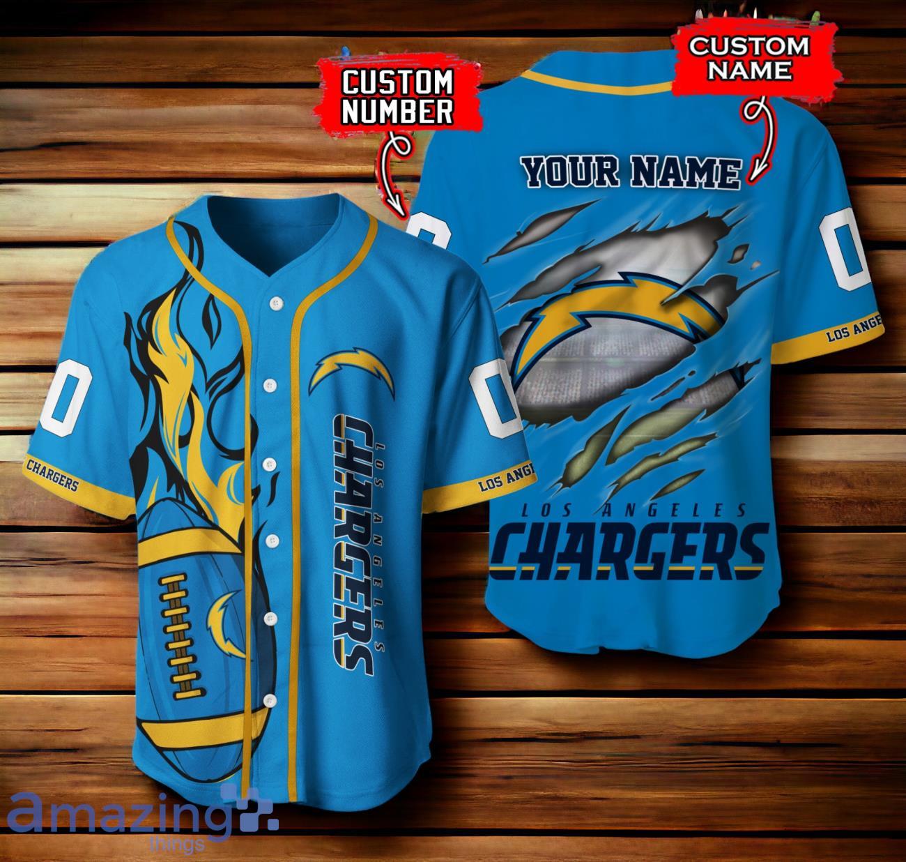 Los Angeles Chargers NFL Baseball Jersey New Design 3D Logo Custom Number & Name image Los Angeles Chargers NFL Baseball Jersey New Design 3D Logo Custom Number & Name Product Photo 1