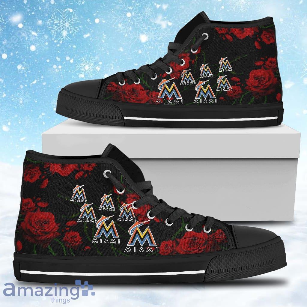 Lovely Rose Thorn Incredible Miami Marlins High Top Shoes Gift For Big Fans image Lovely Rose Thorn Incredible Miami Marlins High Top Shoes Gift For Big Fans Product Photo 1