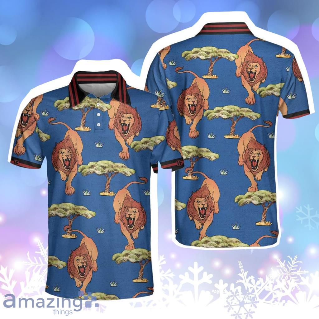 Luxury Lion King Blue Savanna Biome Lion Pattern Cool Lion Personalized Polo Shirt image Luxury Lion King Blue Savanna Biome Lion Pattern Cool Lion Personalized Polo Shirt Product Photo 1