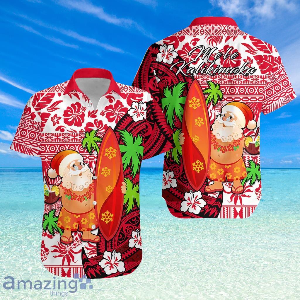 Mele Kalikimaka Relaxed Hawaiian Shirt Christmas Hawaii With Santa Claus image Mele Kalikimaka Relaxed Hawaiian Shirt Christmas Hawaii With Santa Claus Product Photo 1