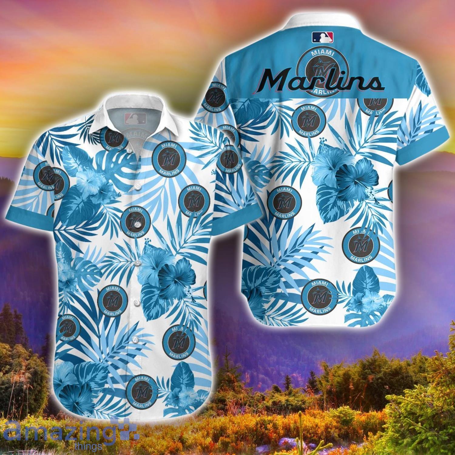 Miami Marlins 3D Hawaiian Shirt Summer Gifts Tropical Flower Short Sleeve Shirt Product Photo 1