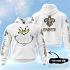 New Orleans Saints Grinch Custom Name Hoodie Unisex White Color