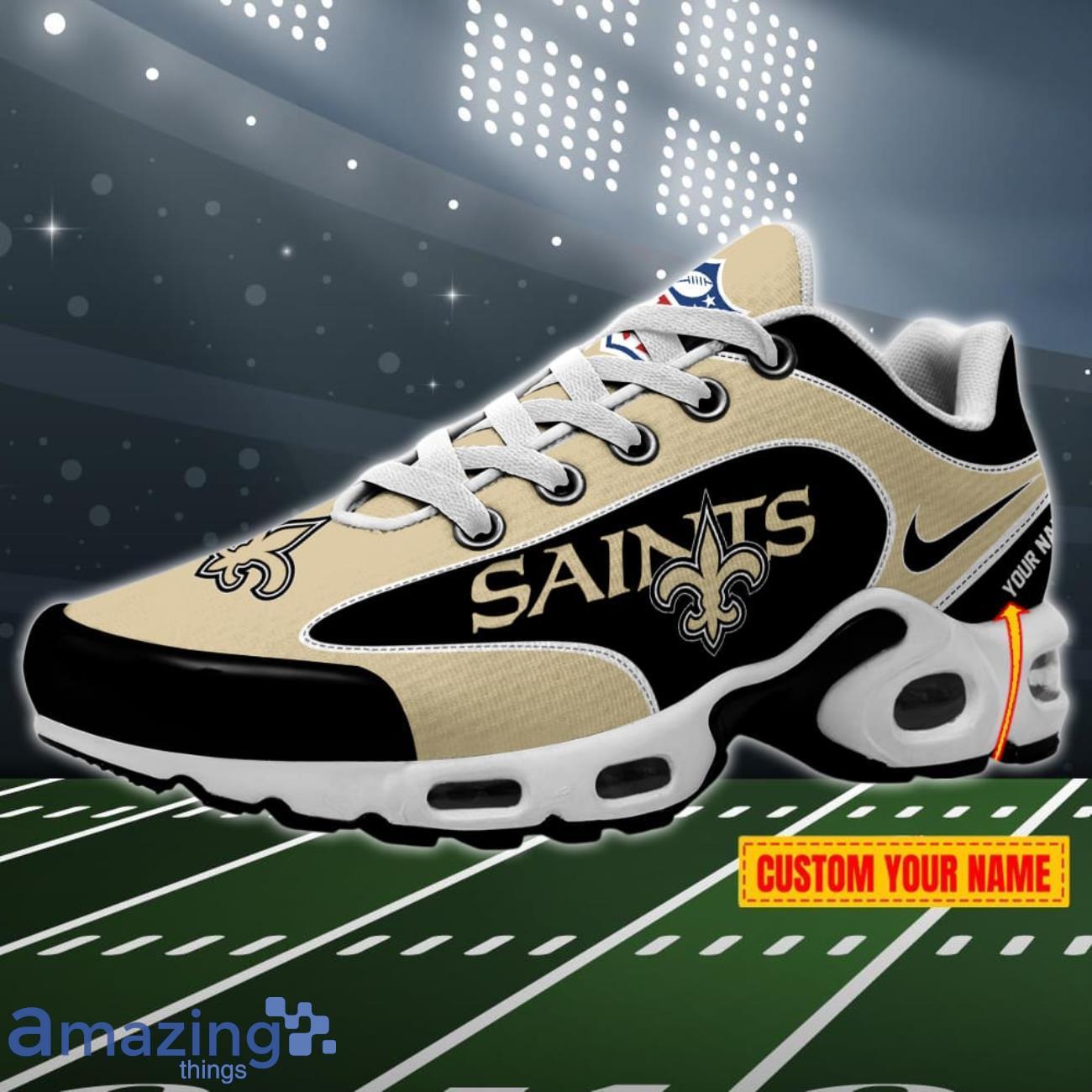 New Orleans Saints NFL 3D Effect Swoosh Custom Name Air Cushion Sport Shoes image New Orleans Saints NFL 3D Effect Swoosh Custom Name Air Cushion Sport Shoes Product Photo 1