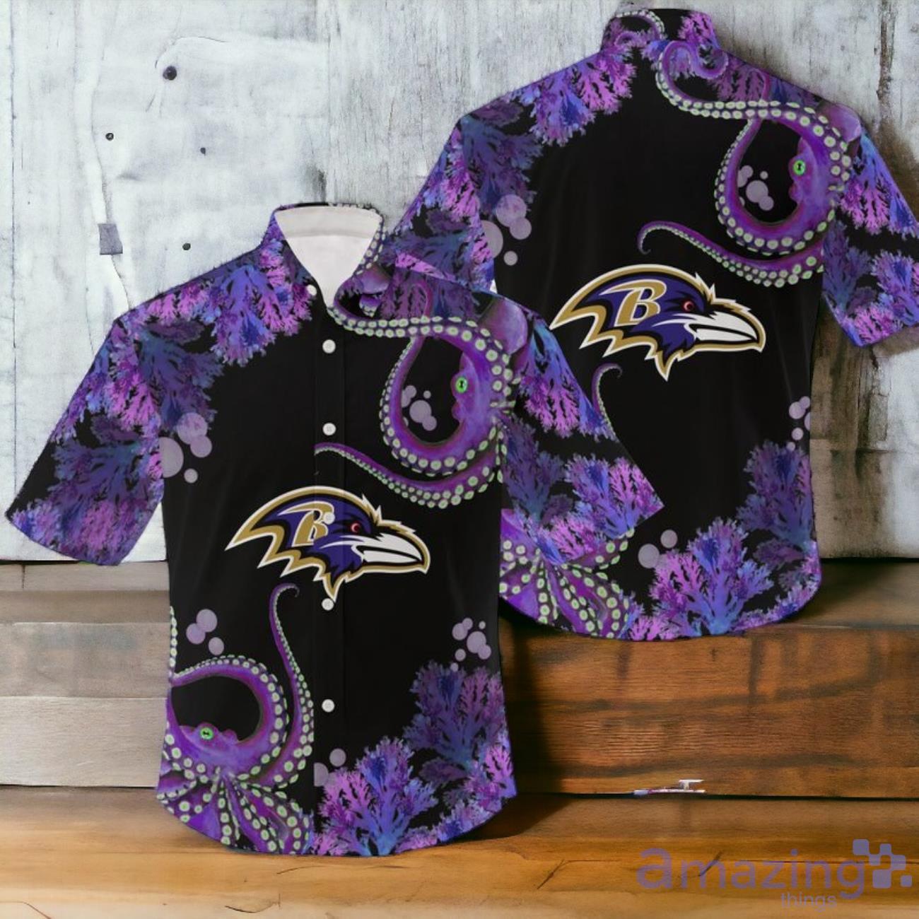NFL Baltimore Ravens Hawaiian Shirt New Design 3D For Fans image NFL Baltimore Ravens Hawaiian Shirt New Design 3D For Fans Product Photo 1