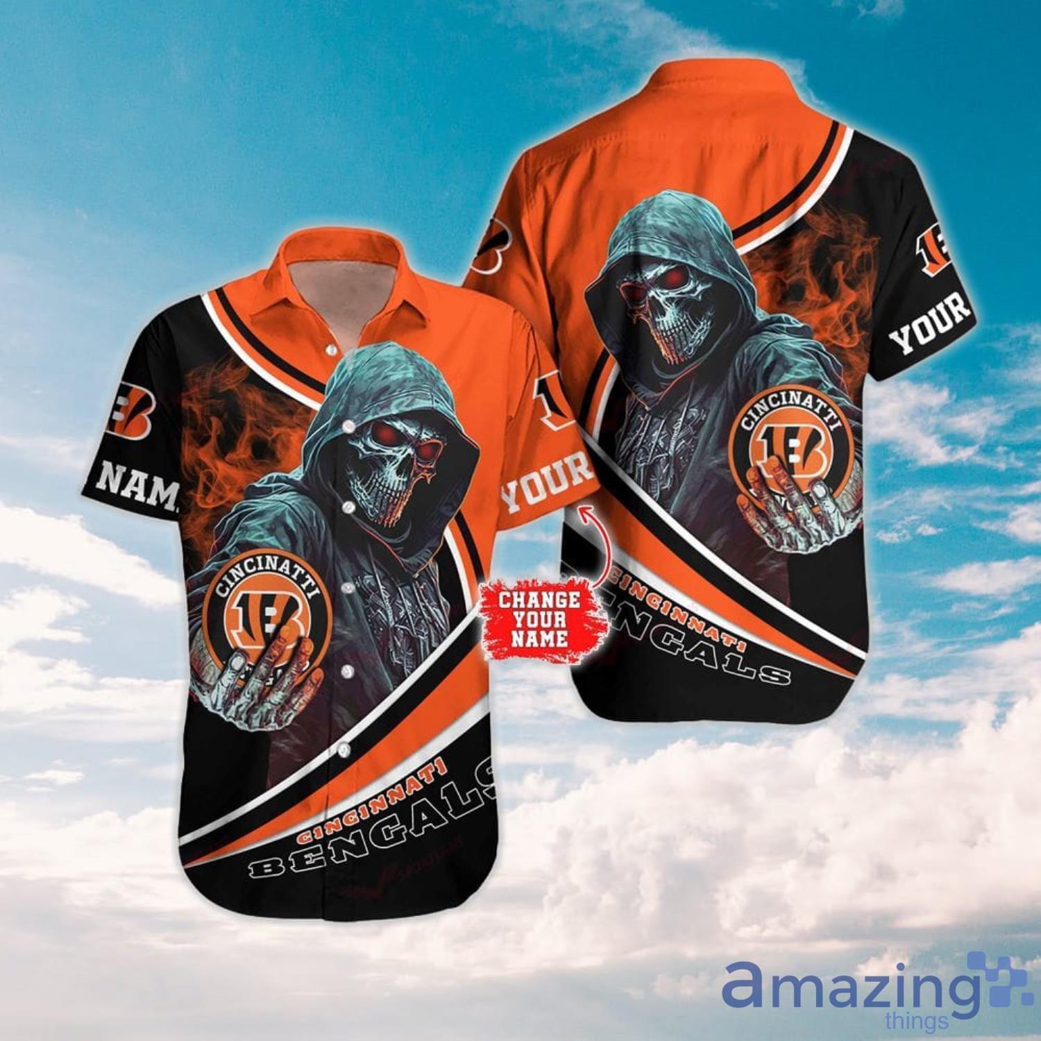 NFL Cincinnati Bengals Hawaiian Shirt Custom Name Halloween Skull Gift For Sport Fans Product Photo 1