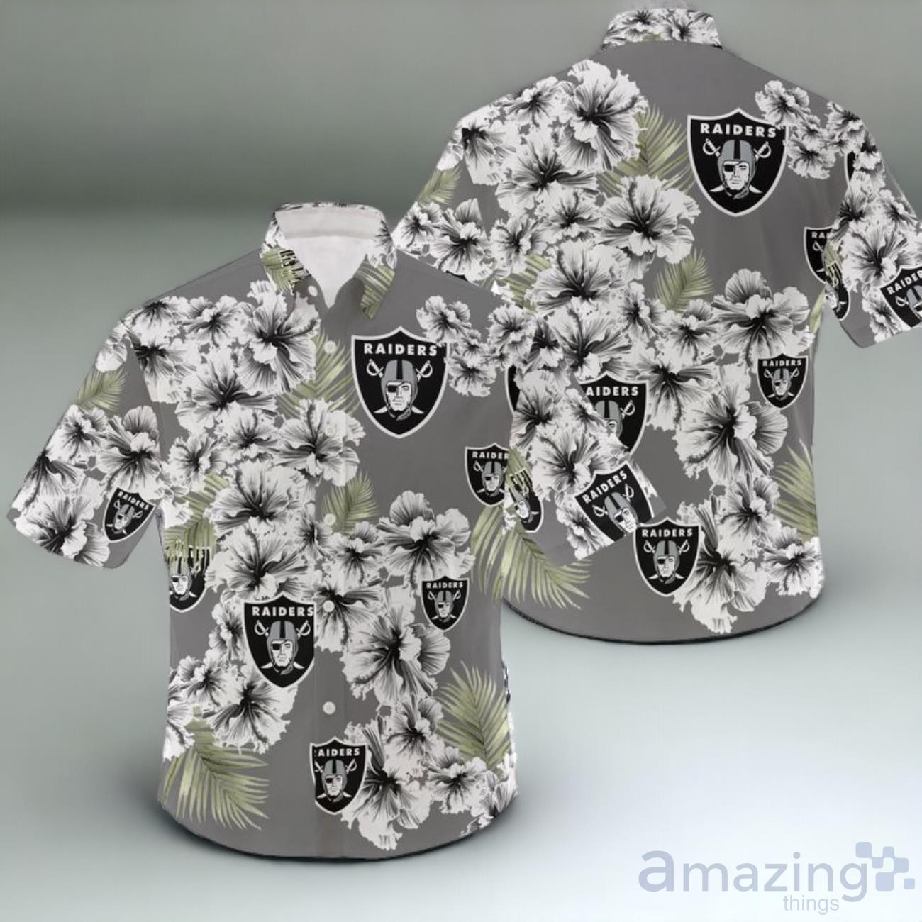 NFL Las Vegas Raiders Flower Pattern Hawaiian Shirt Unisex image NFL Las Vegas Raiders Flower Pattern Hawaiian Shirt Unisex Product Photo 1