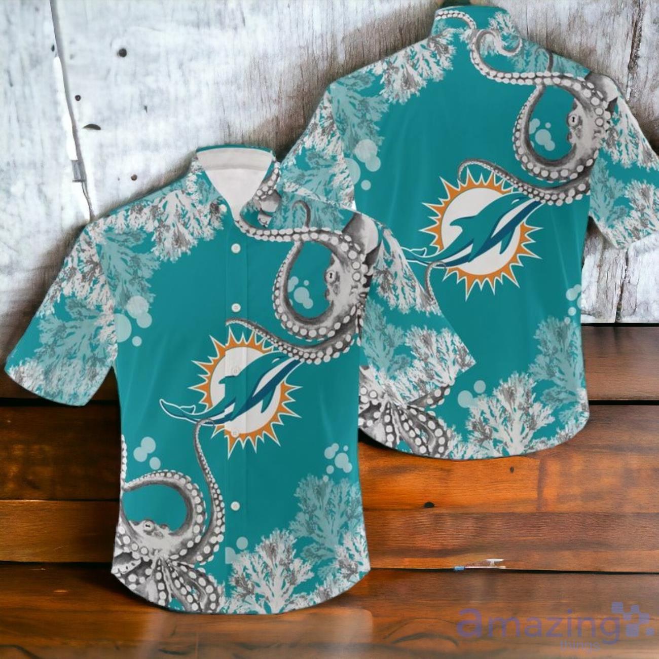 NFL Miami Dolphins Hawaiian Shirt New Design 3D For Fans image NFL Miami Dolphins Hawaiian Shirt New Design 3D For Fans Product Photo 1