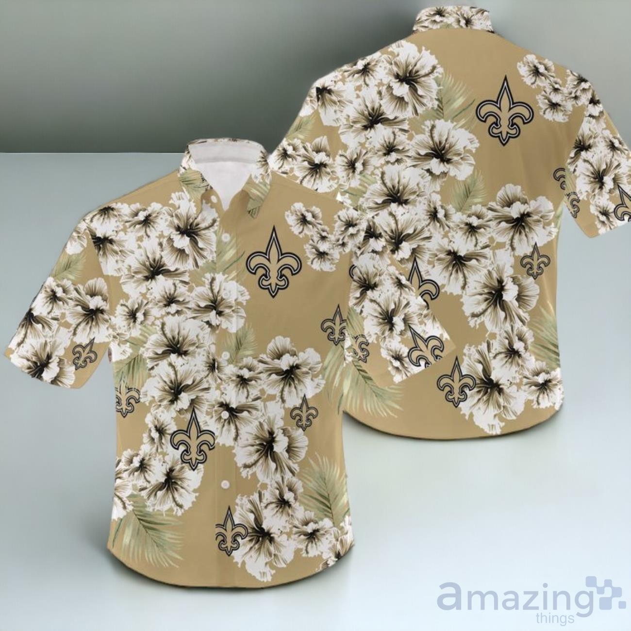 NFL New Orleans Saints Flower Pattern Hawaiian Shirt Unisex image NFL New Orleans Saints Flower Pattern Hawaiian Shirt Unisex Product Photo 1