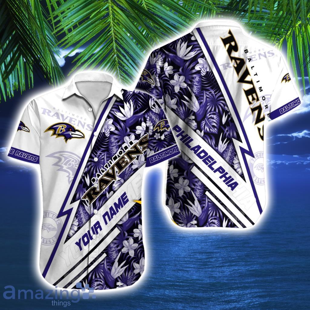 Personalized Baltimore Ravens Logo Tropical Hawaiian Shirt image Personalized Baltimore Ravens Logo Tropical Hawaiian Shirt Product Photo 1