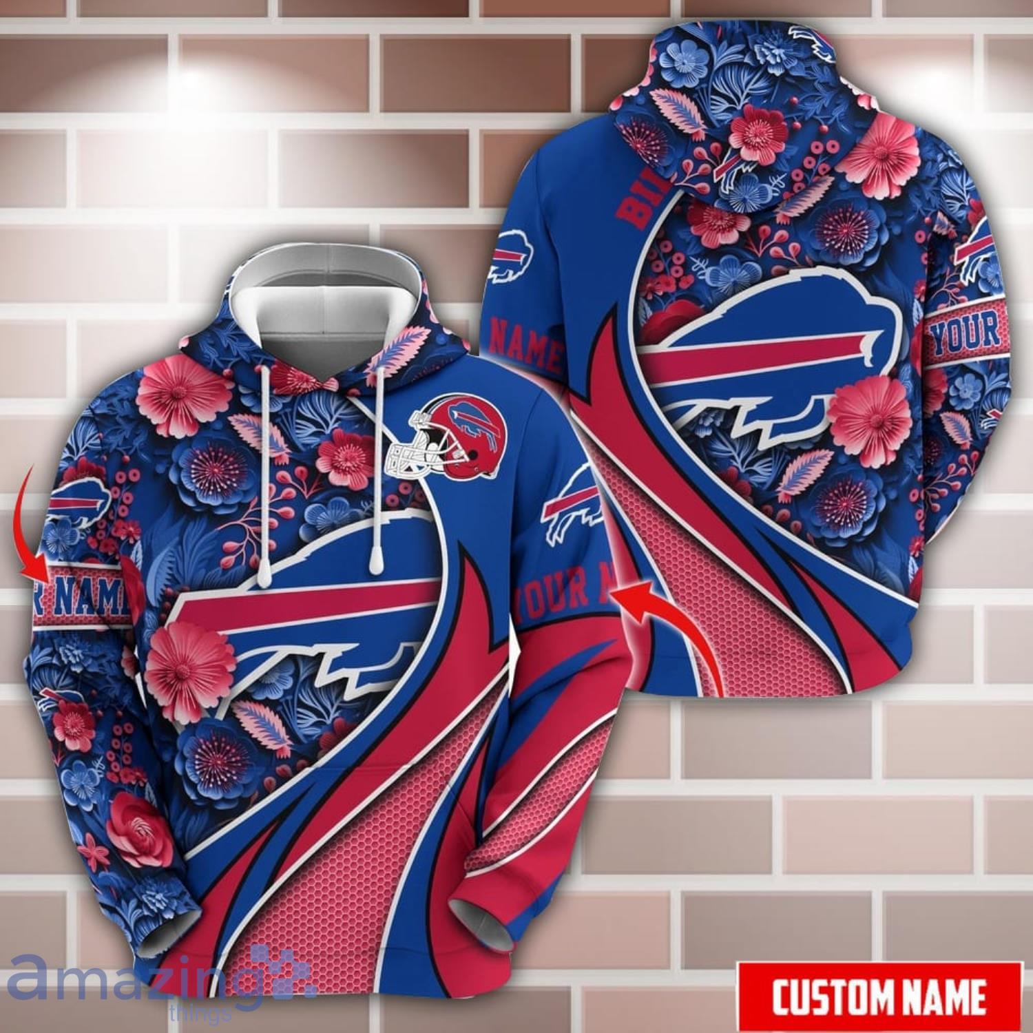 Personalized Name NFL Buffalo Bills Flower Pattern 3D Hoodie image Personalized Name NFL Buffalo Bills Flower Pattern 3D Hoodie Product Photo 1