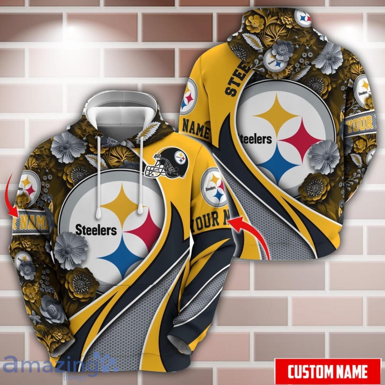 Personalized Name NFL Pittsburgh Steelers Flower Pattern 3D Hoodie image Personalized Name NFL Pittsburgh Steelers Flower Pattern 3D Hoodie Product Photo 1