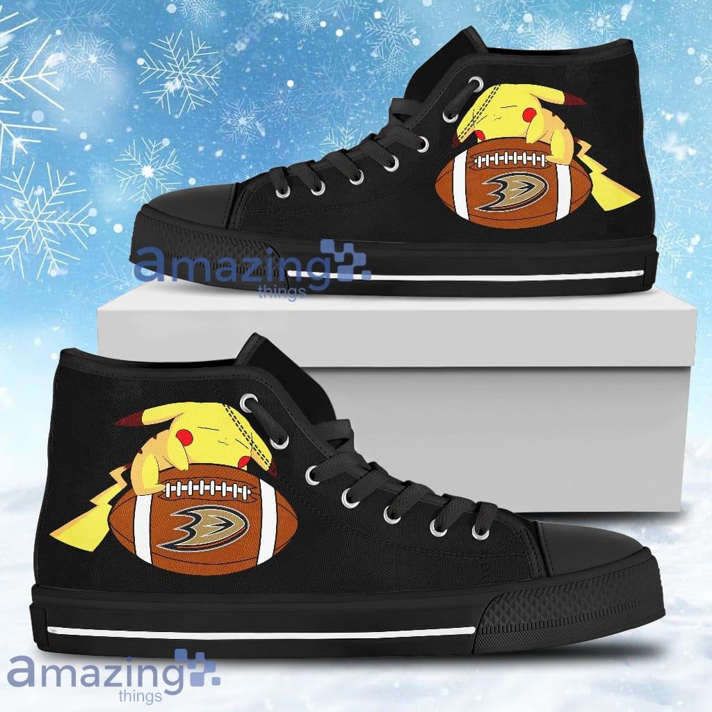 Pikachu Laying On Ball Anaheim Ducks High Top Shoes For Men And Women image Pikachu Laying On Ball Anaheim Ducks High Top Shoes For Men And Women Product Photo 1